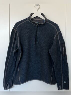Kuhl Men's Sabr 1/4 Zip Wool Blend Chianti Fleece Pullover Blue Gray SZ M